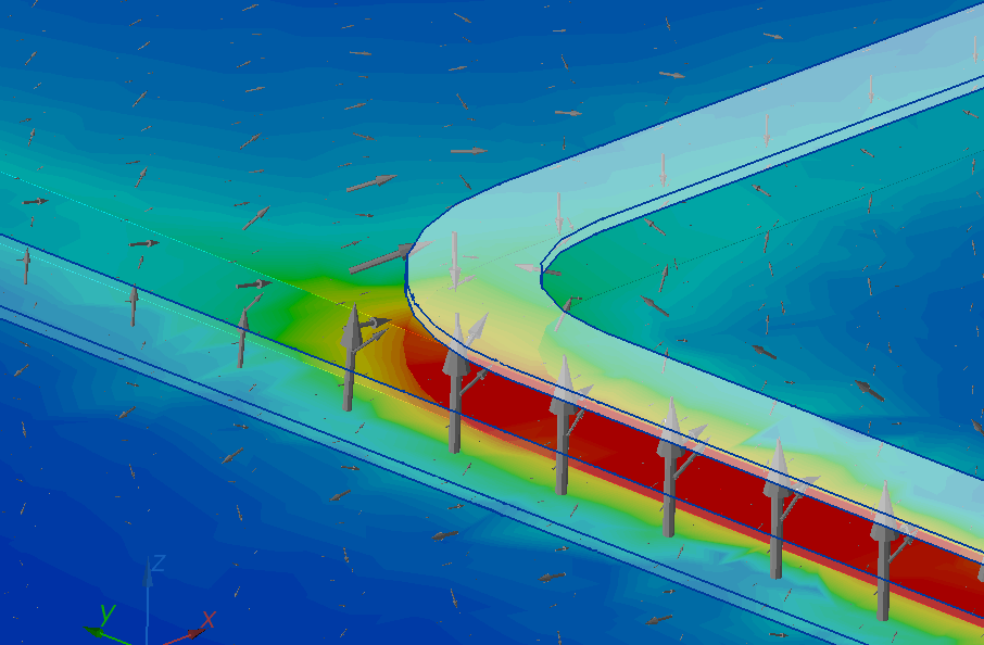 Electric field stress distribution between the bars