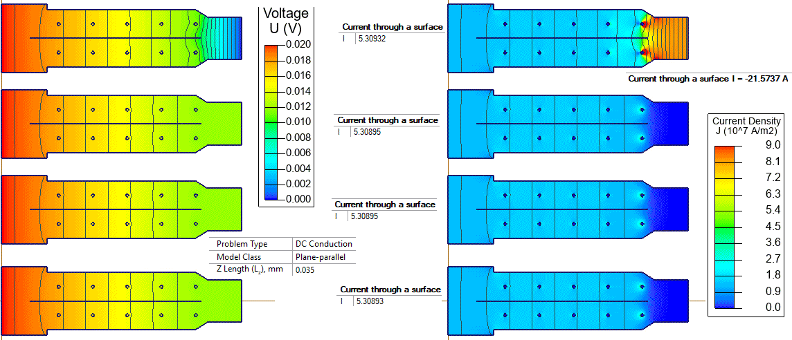 Simplified battery-management board layers and modeled section