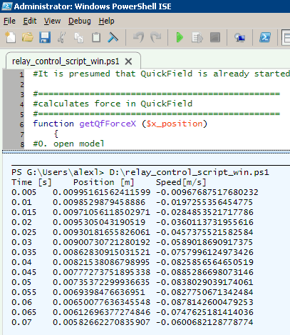 Relay dynamics simulation using Windows PowerShell and QuickField Object Model