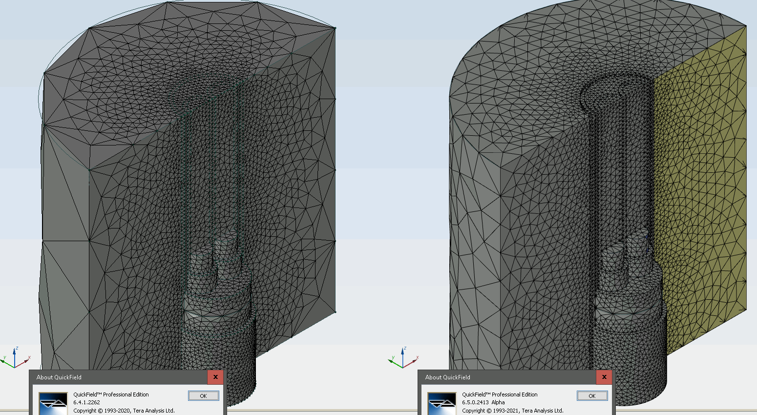 Automatic 3D mesh. Version 6.4 on the left. Version 6.5 on the right