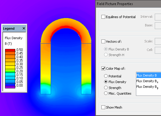 Color mapping of the magnetic field with QuickField software